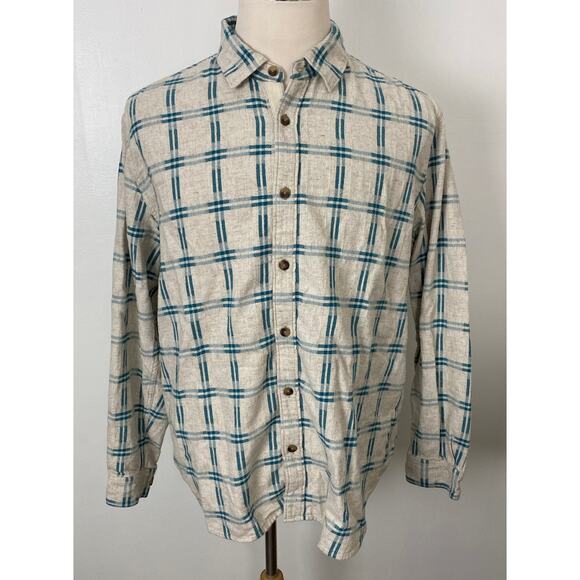 Men Carbon 2 Cobalt soft cotton plaid button up flannel shirt, L - Picture 1 of 4